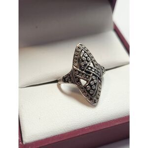 SILVER FOX 925 Sterling Vintage Modernist Dotted Oxidized Ring Size 6.75 vtg